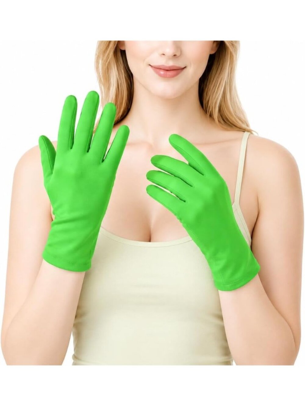 Women's Green Opera Flapper 9 Inch's 23 Cm Slim Halloween Protection Gloves,